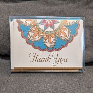Hallmark Thank You Cards Box 10pk + Envelopes Mandala Teal Gold Multicolor